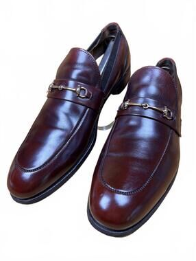 Vintage Men's Classic Brown Leather Loafers with Metal Bit Detail